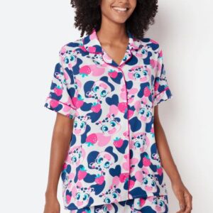 Pijama Manga Curta Viscose Feminino Vaca Romântica