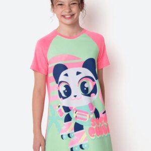 Pijama Manga Curta Viscolycra Menina Teen Panda Miami