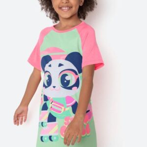 Camisola Manga Curta Viscolycra Menina Panda Miami