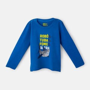 Camiseta Infantil Manga Longa Algodão Tubarão Robô