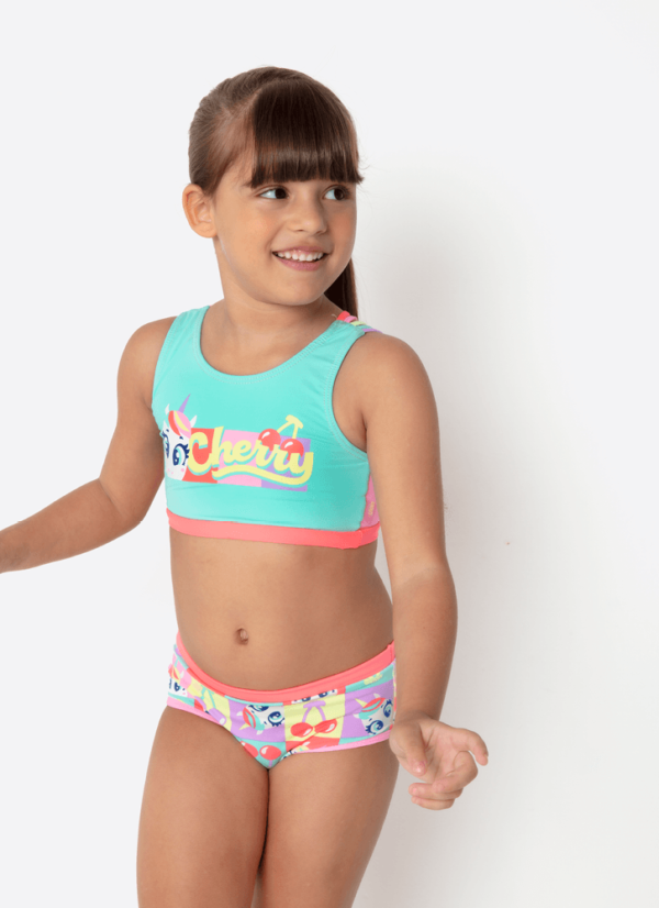 Biquíni Menina Com Proteção Solar Unicórnio Cherry - Imagem 2