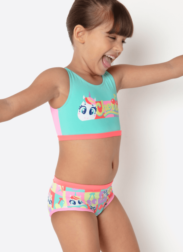 Biquíni Menina Com Proteção Solar Unicórnio Cherry - Imagem 3