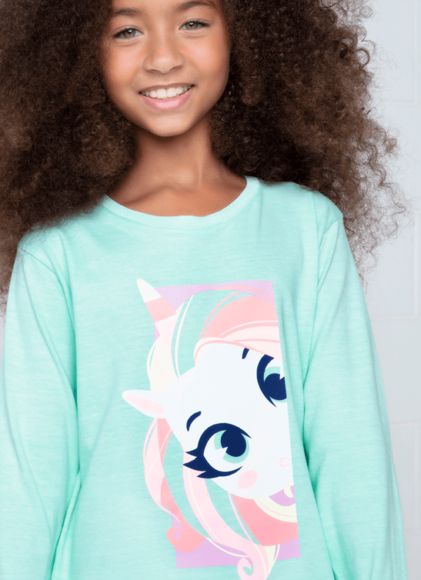 Camiseta Infantil Manga Longa Algodão Unicórnio Shine - Imagem 4