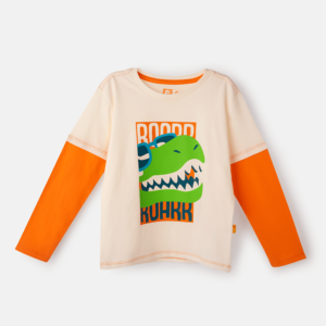 Camiseta Infantil Manga Longa Algodão Dino Surf