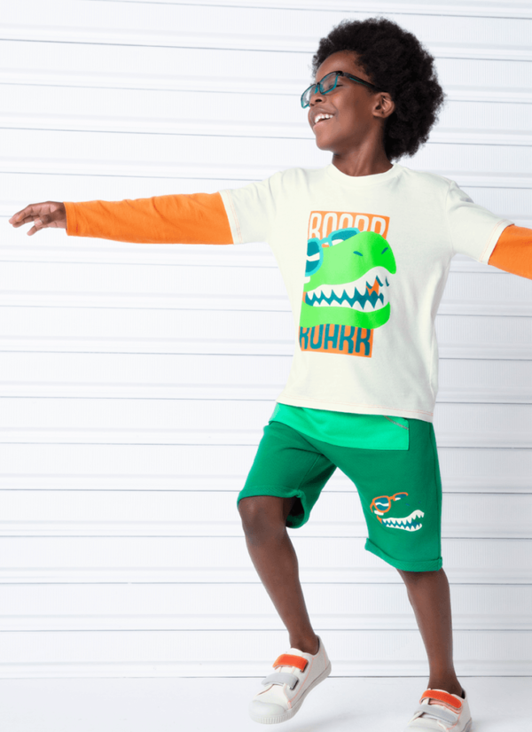 Camiseta Infantil Manga Longa Algodão Dino Surf - Imagem 3