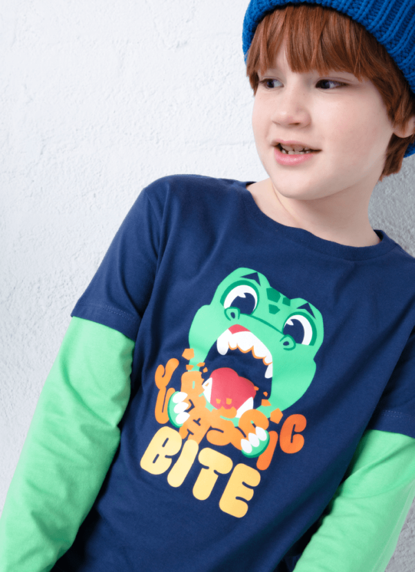 Camiseta Infantil Manga Longa Algodão Dino Food - Imagem 2