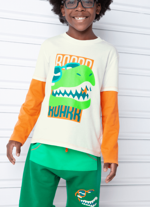 Camiseta Infantil Manga Longa Algodão Dino Surf - Imagem 4