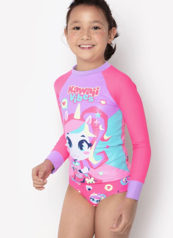 Camiseta Manga Longa Menina com Proteção Solar Unicórnio Kawaii - Imagem 2