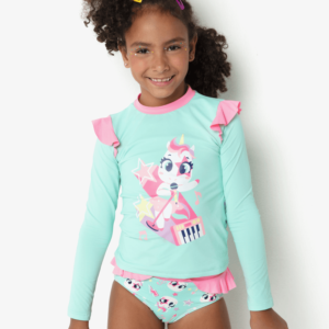 Camiseta Manga Longa com Proteção Solar Menina Unicórnio PopStar
