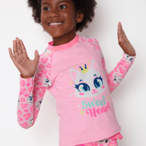 Camiseta Menina Com Proteção Solar Gata Romântica