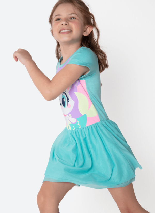 Camisola Fantasia Manga Curta Viscolycra Menina Pet Sereia - Imagem 3