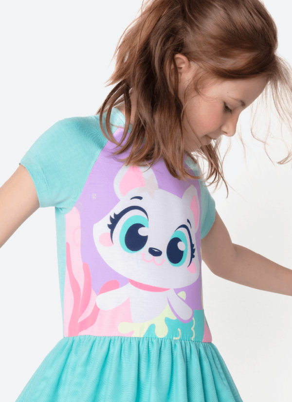 Camisola Fantasia Manga Curta Viscolycra Menina Pet Sereia - Imagem 2