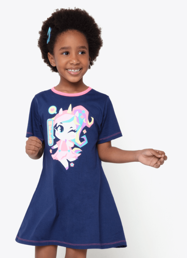 Camisola Manga Curta Algodão Menina Unicórnio Kawaii - Imagem 3
