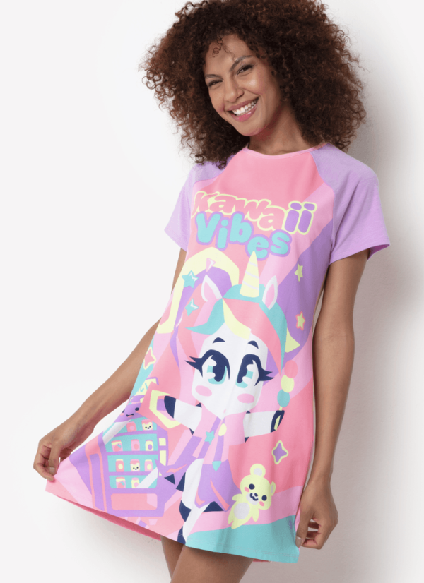 Camisola Manga Curta Viscolycra Feminina Unicórnio Kawaii - Imagem 3