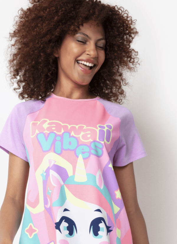Camisola Manga Curta Viscolycra Feminina Unicórnio Kawaii - Imagem 2