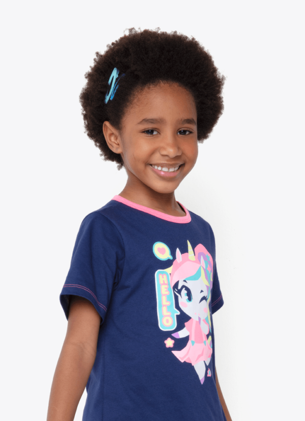 Camisola Manga Curta Algodão Menina Unicórnio Kawaii - Imagem 4
