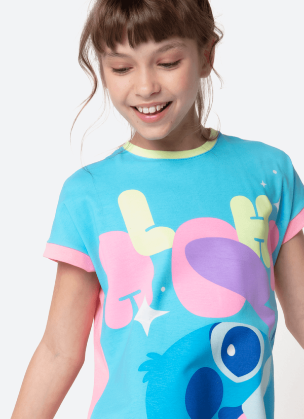 Camisola Manga Curta Viscolycra Menina Teen Stitch - Imagem 2