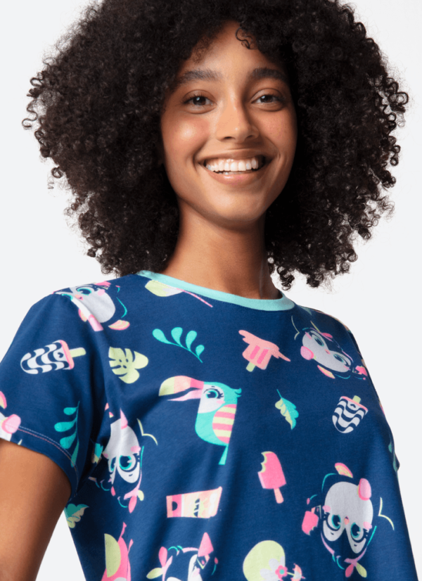 Camisola Manga Curta Algodão Feminina Pinguim - Imagem 2