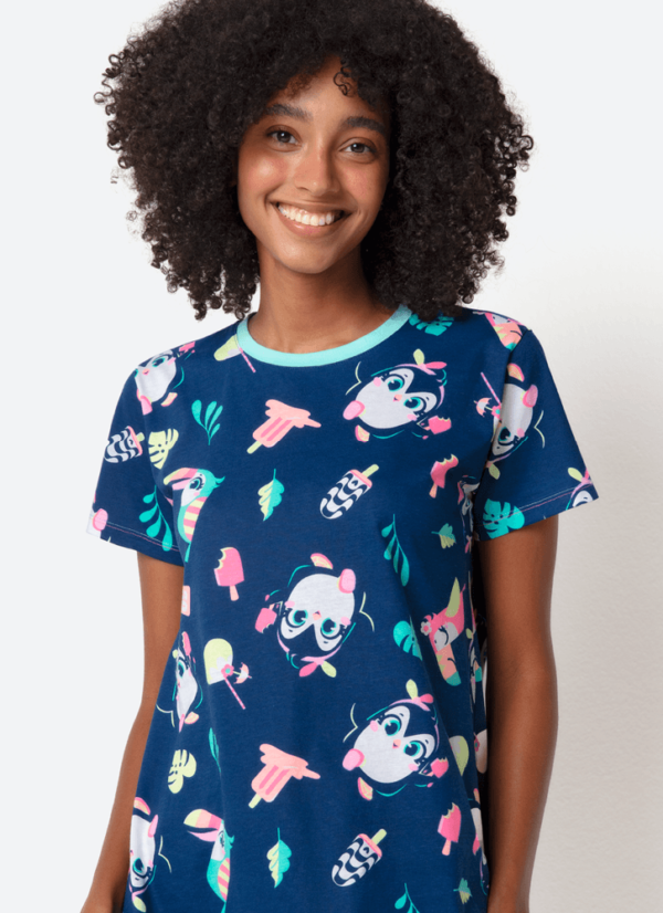 Camisola Manga Curta Algodão Feminina Pinguim - Imagem 3