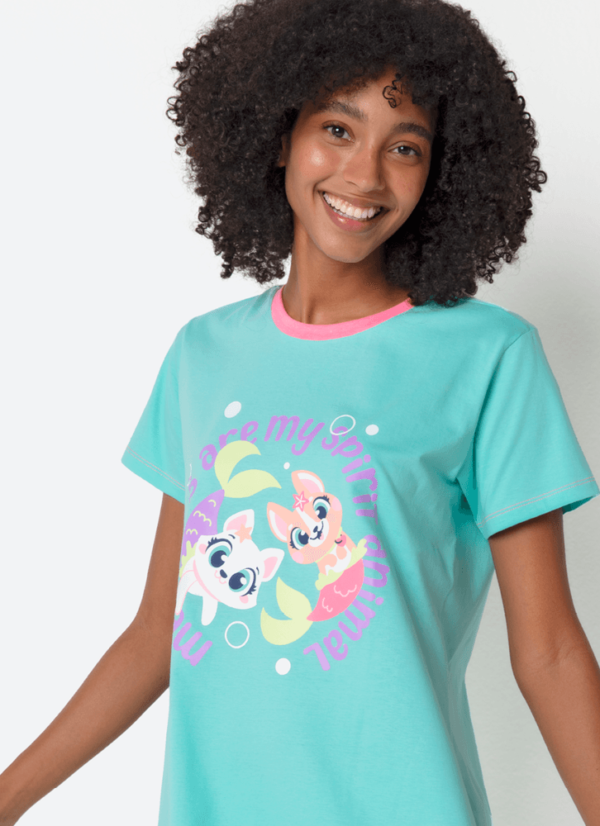 Camisola Manga Curta Algodão Feminina Pet Sereia - Imagem 3