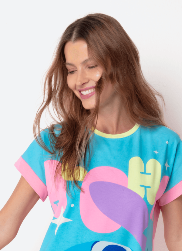 Camisola Manga Curta Viscolycra Feminina Stitch - Imagem 2