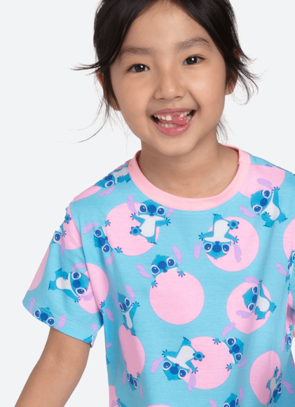 Camisola Manga Curta Algodão Menina Stitch - Imagem 2