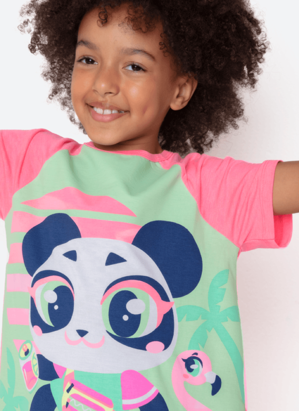Camisola Manga Curta Viscolycra Menina Panda Miami - Imagem 2