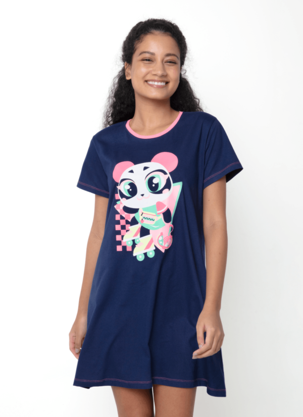 Camisola Manga Curta Algodão Feminina Panda Miami - Imagem 3