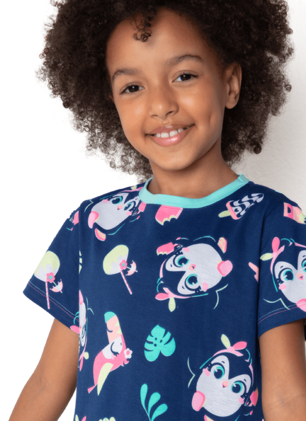 Camisola Manga Curta Algodão Menina Pinguim - Imagem 2
