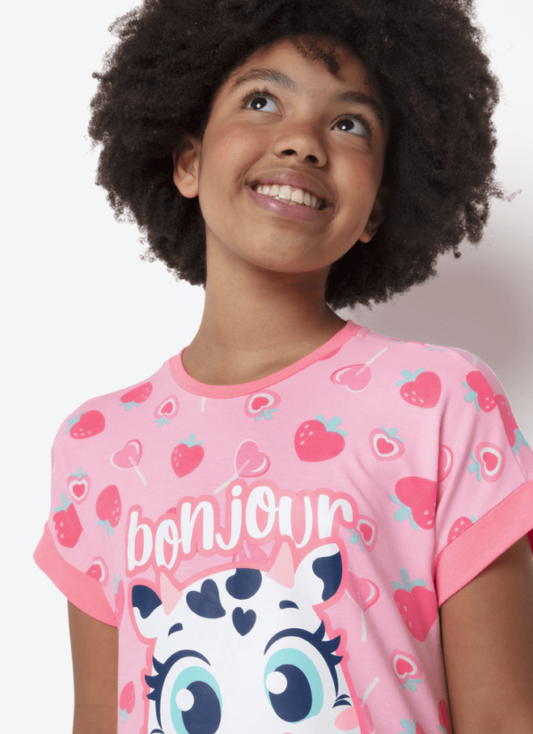 Camisola Manga Curta Viscolycra Menina Teen Vaca Romântica - Imagem 2