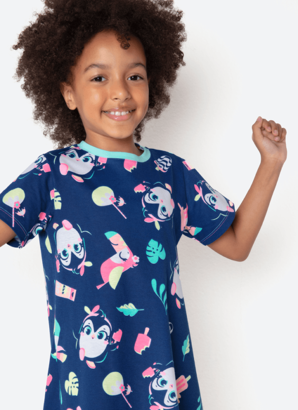Camisola Manga Curta Algodão Menina Pinguim - Imagem 3