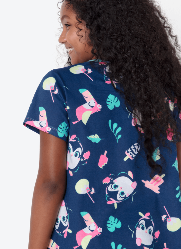 Camisola Manga Curta Algodão Menina Teen Pinguim - Imagem 4
