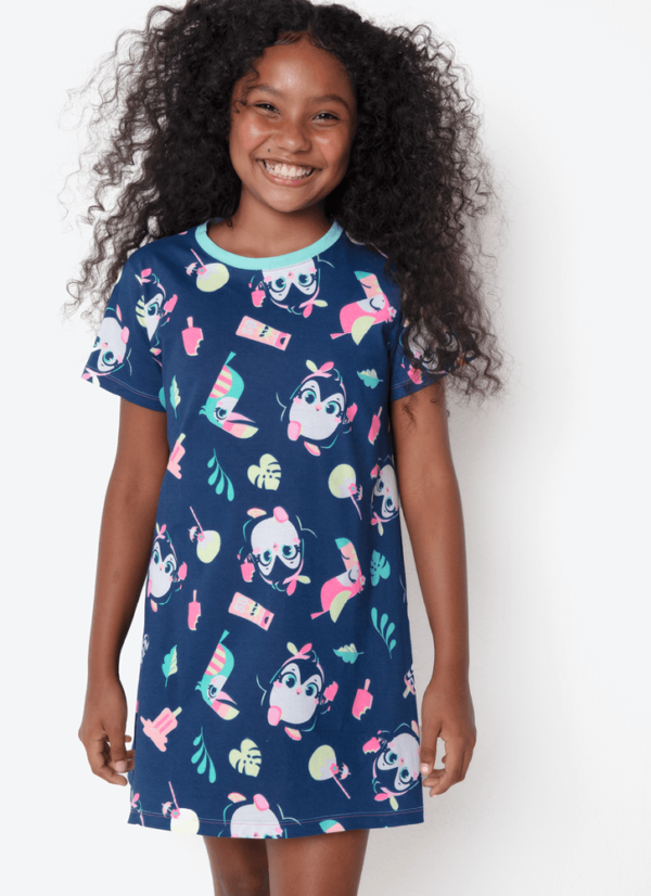 Camisola Manga Curta Algodão Menina Teen Pinguim - Imagem 3