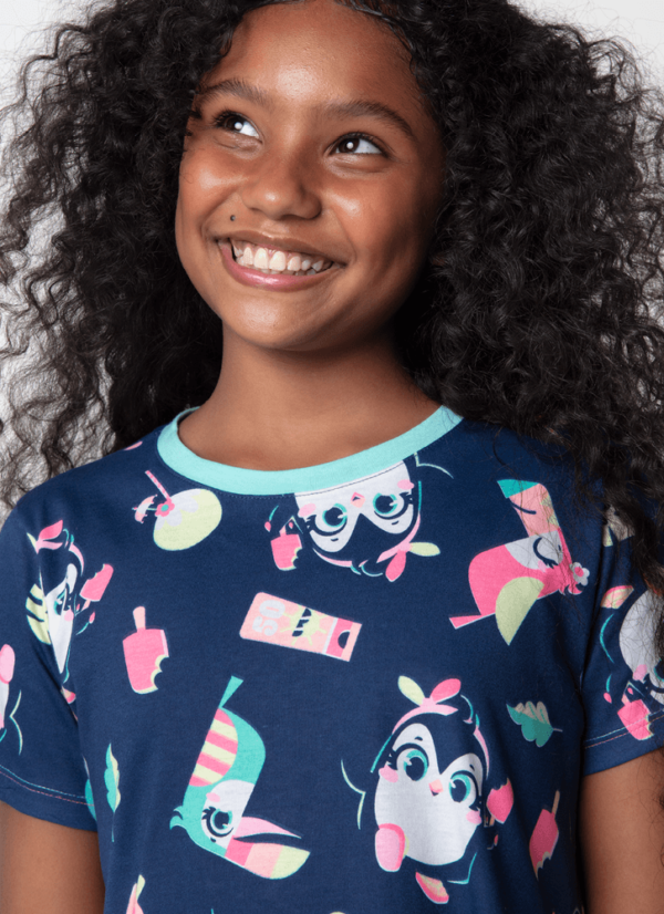 Camisola Manga Curta Algodão Menina Teen Pinguim - Imagem 2