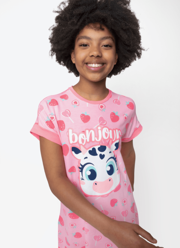 Camisola Manga Curta Viscolycra Menina Teen Vaca Romântica - Imagem 3