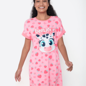 Camisola Manga Curta Viscolycra Feminino Vaca Romântica