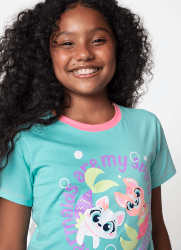 Camisola Manga Curta Algodão Menina Teen Pet Sereia - Imagem 2