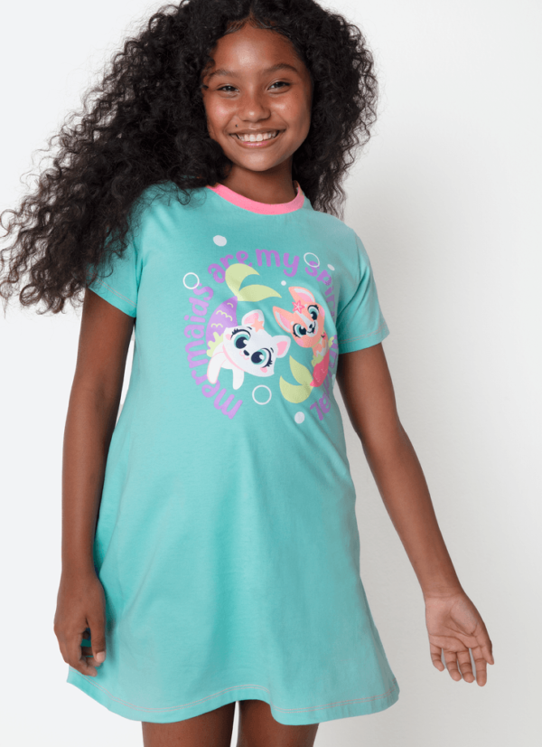 Camisola Manga Curta Algodão Menina Teen Pet Sereia - Imagem 3