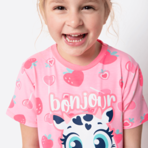 Camisola Manga Curta Viscolycra Menina Vaca Romântica