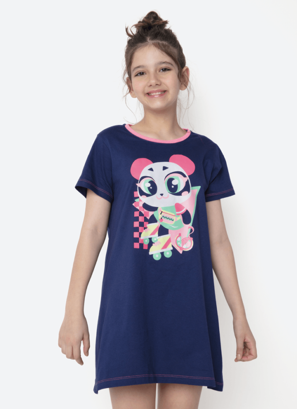 Camisola Manga Curta Algodão Menina Teen Panda Miami - Imagem 3