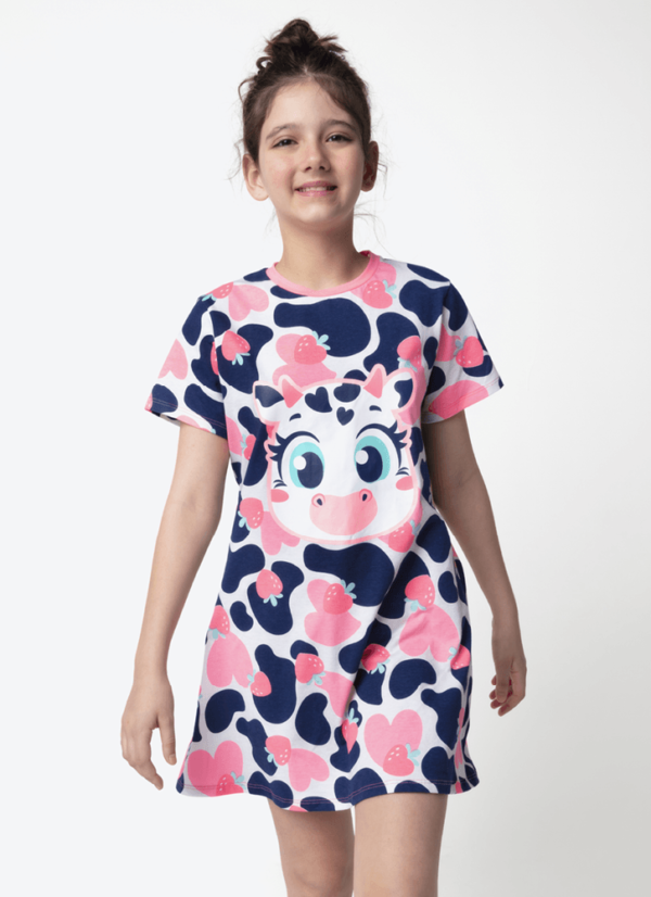 Camisola Manga Curta Algodão Menina Teen Vaca Romântica