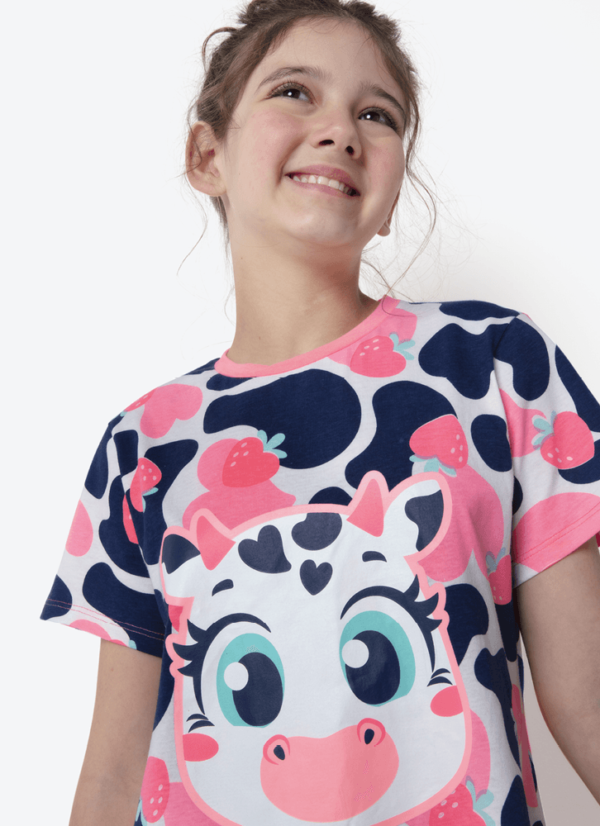 Camisola Manga Curta Algodão Menina Teen Vaca Romântica - Imagem 2