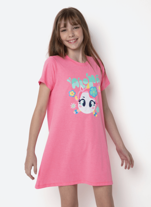 Camisola Manga Curta Algodão Menina Teen Unicórnio Aloha