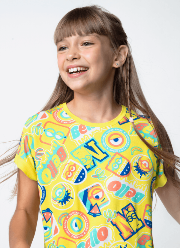 Camisola Manga Curta Viscolycra Menina Teen Minions - Imagem 3