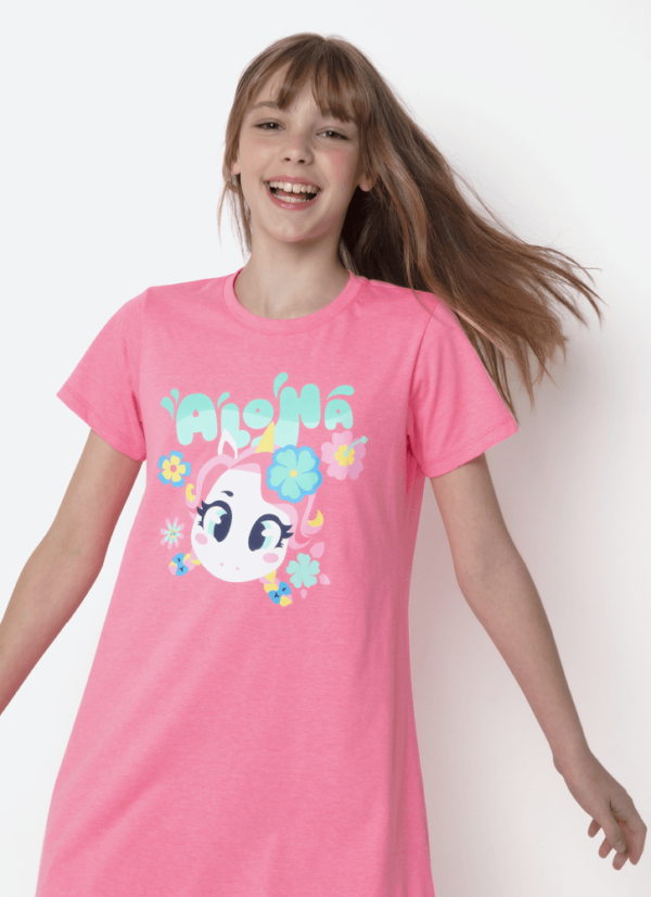 Camisola Manga Curta Algodão Menina Teen Unicórnio Aloha - Imagem 3