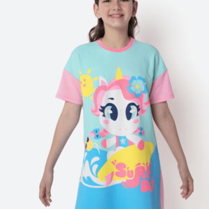 Camisola Manga Curta Viscolycra Menina Teen Unicórnio Aloha