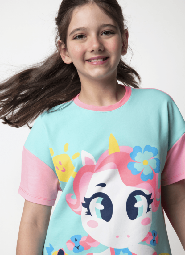 Camisola Manga Curta Viscolycra Menina Teen Unicórnio Aloha - Imagem 2