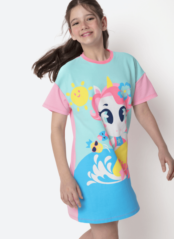 Camisola Manga Curta Viscolycra Menina Teen Unicórnio Aloha - Imagem 3
