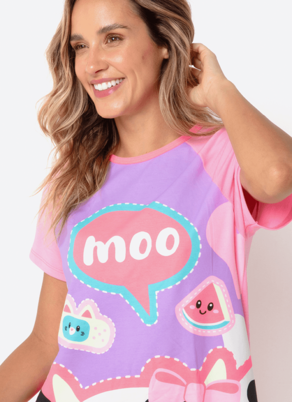 Camisola Manga Curta Viscolycra Feminina Vaca Patches - Imagem 2