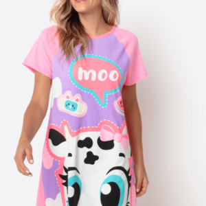 Camisola Manga Curta Viscolycra Feminina Vaca Patches